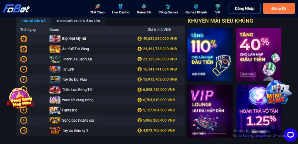Sự kiện và giải đấu đặc biệt Gamvip Win